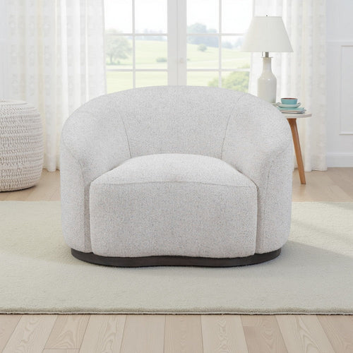 Zade Swivel Accent Chair, Barrel Style Design, Ivory Boucle, Ash Wood