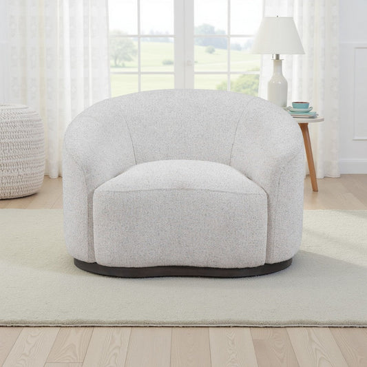 Zade Swivel Accent Chair, Barrel Style Design, Ivory Boucle, Ash Wood