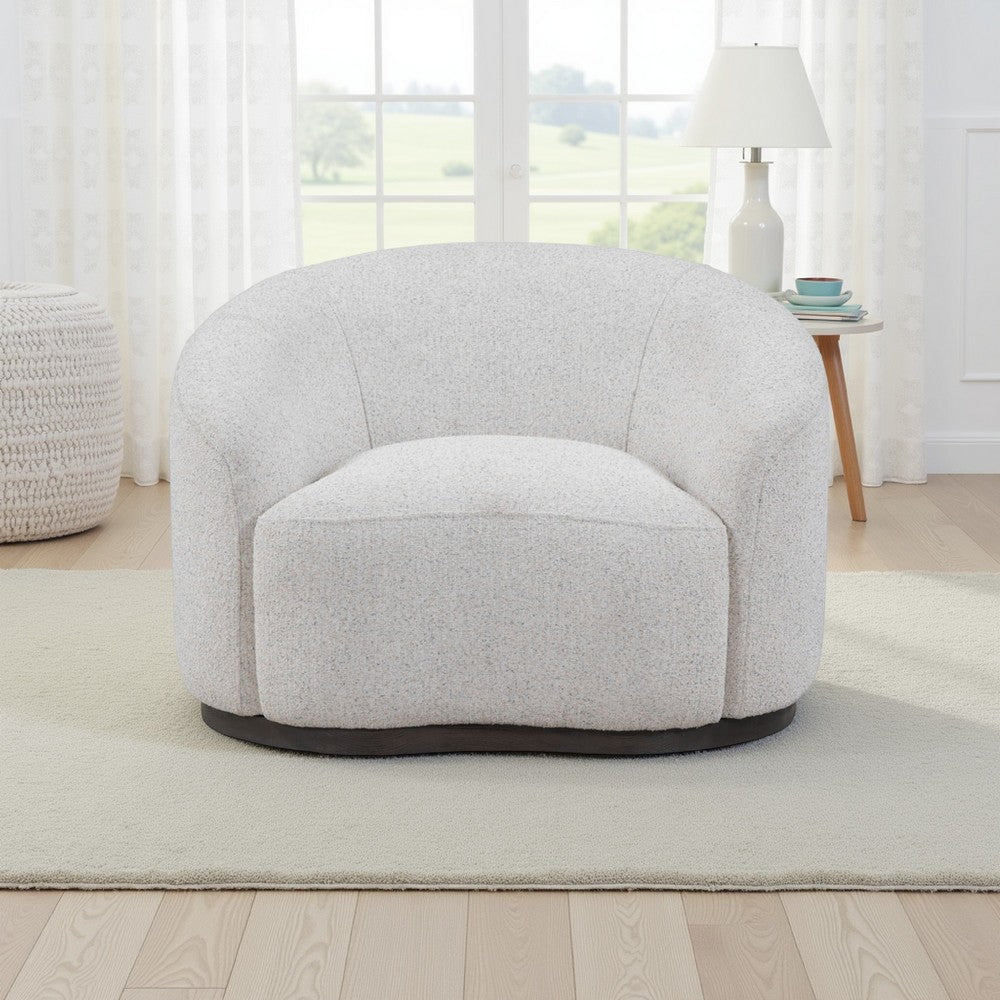 Zade Swivel Accent Chair, Barrel Style Design, Ivory Boucle, Ash Wood