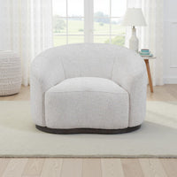 Zade Swivel Accent Chair, Barrel Style Design, Ivory Boucle, Ash Wood