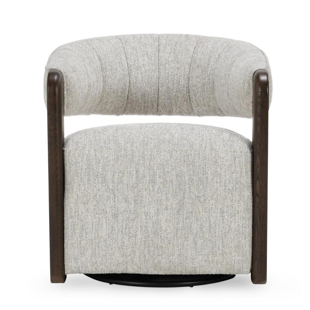 Zinn Swivel Accent Chair Brown Ash Wood Gray Channel Tufted Boucle BM331639