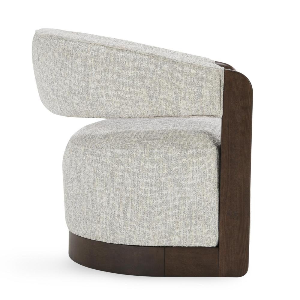 Zinn Swivel Accent Chair Brown Ash Wood Gray Channel Tufted Boucle BM331639