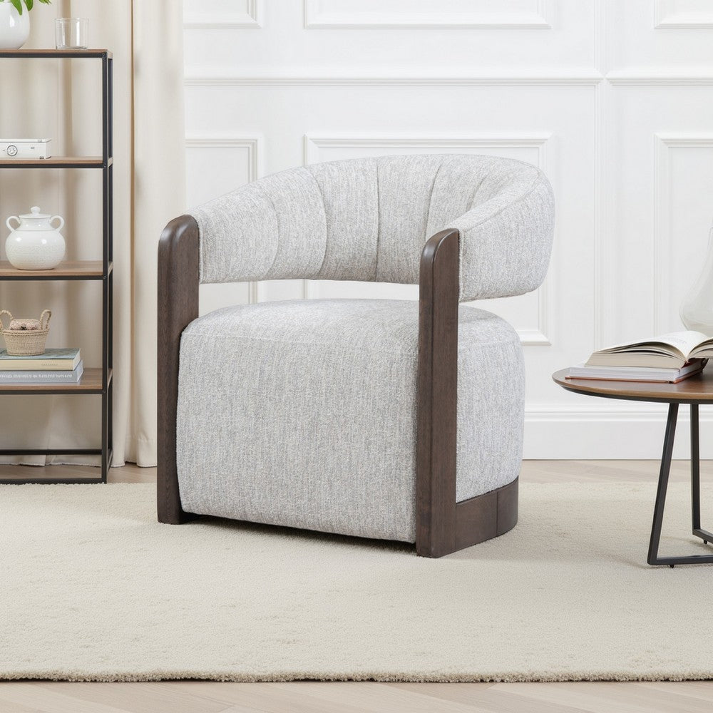 Zinn Swivel Accent Chair, Brown Ash Wood, Gray Channel Tufted Boucle