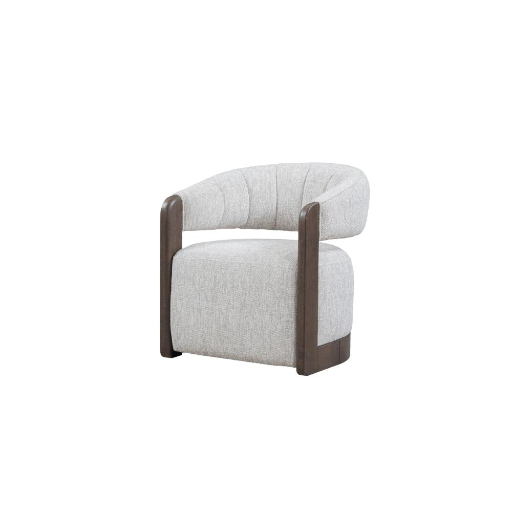 Zinn Swivel Accent Chair, Brown Ash Wood, Gray Channel Tufted Boucle