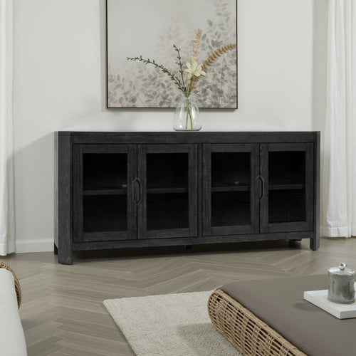 Roux Serving Buffet Cabinet Sideboard Console, 4 Doors, Black 84 Inch