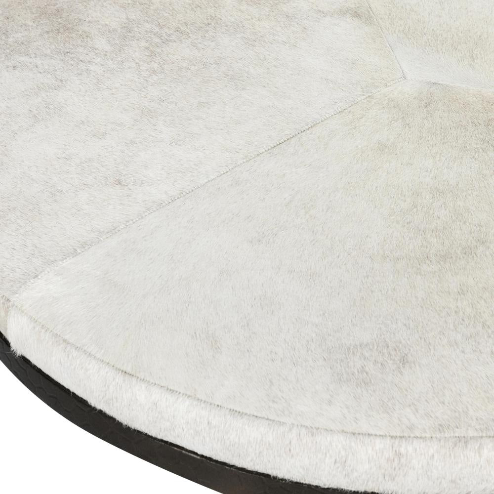 Ocea Round Coffee Cocktail Table Ivory Leather Hide Iron 36 Inch BM331641