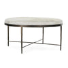 Ocea Round Coffee Cocktail Table, Ivory Leather Hide, Iron 36 Inch