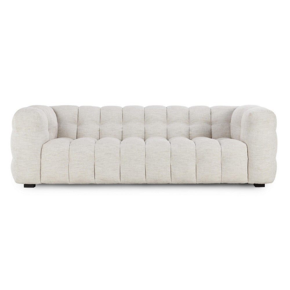 Eifa Sofa with Glam Retro Light Beige Biscuit Tufted Fabric 95 Inch