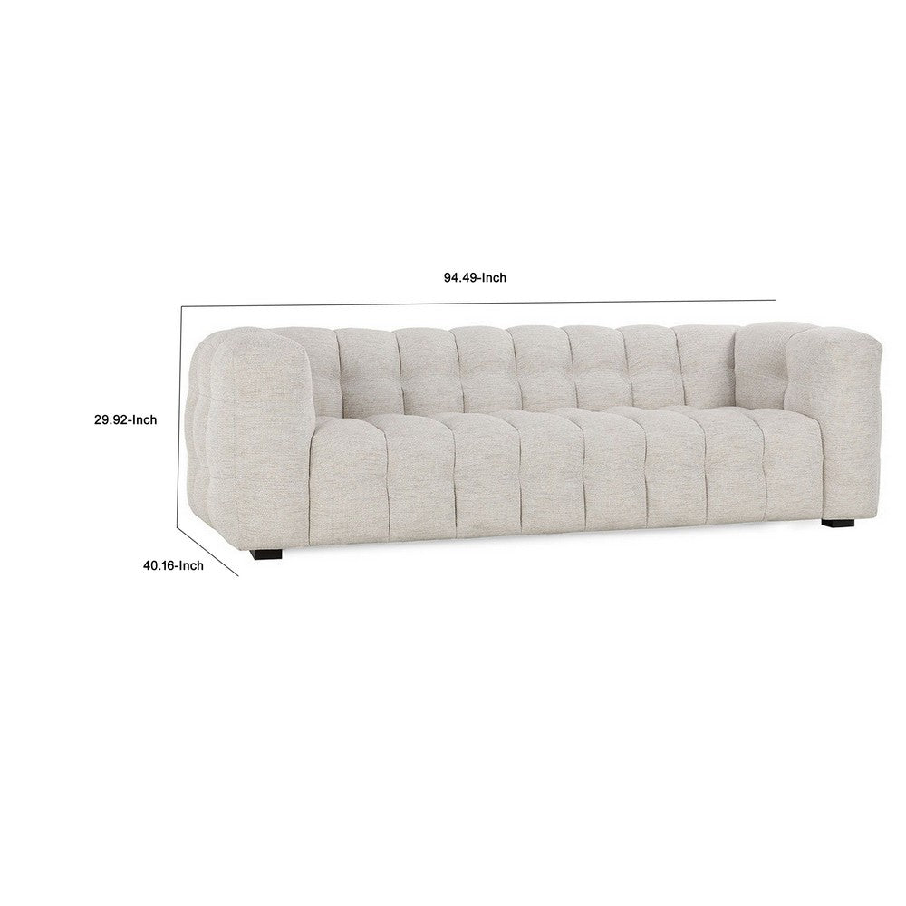 Eifa Sofa with Glam Retro Light Beige Biscuit Tufted Fabric 95 Inch