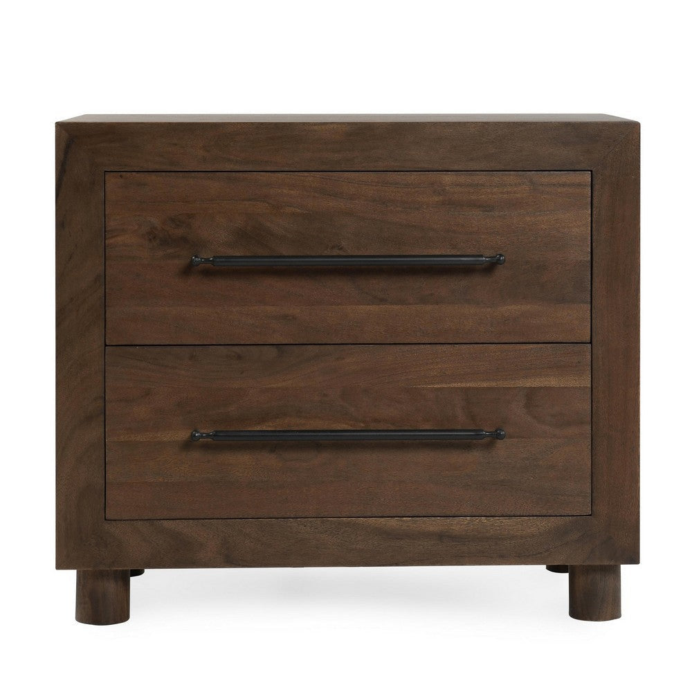Jenna Nightstand 30 Inch Modern Cocoa Brown Acacia Wood 2 Drawers BM331647