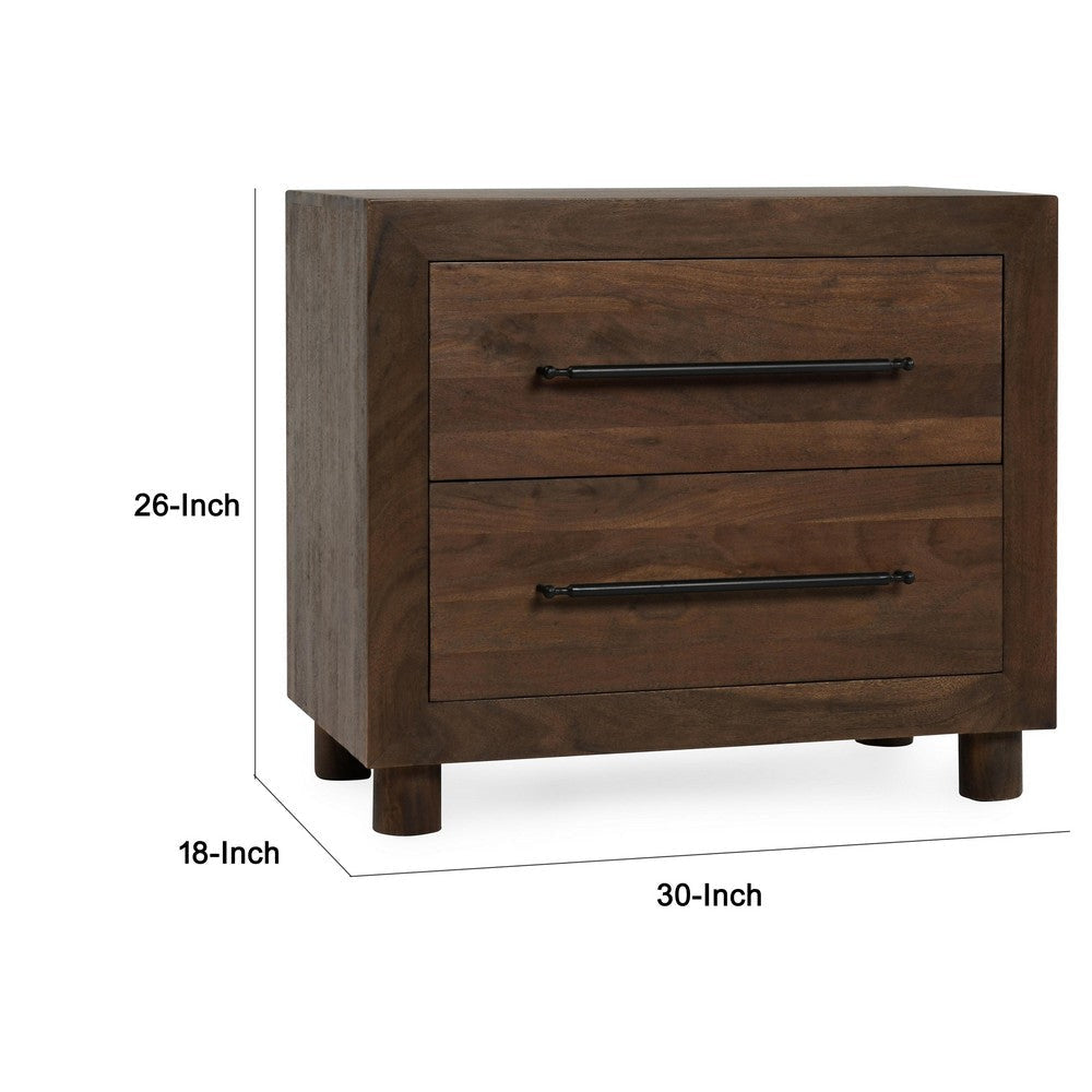 Jenna Nightstand 30 Inch Modern Cocoa Brown Acacia Wood 2 Drawers BM331647