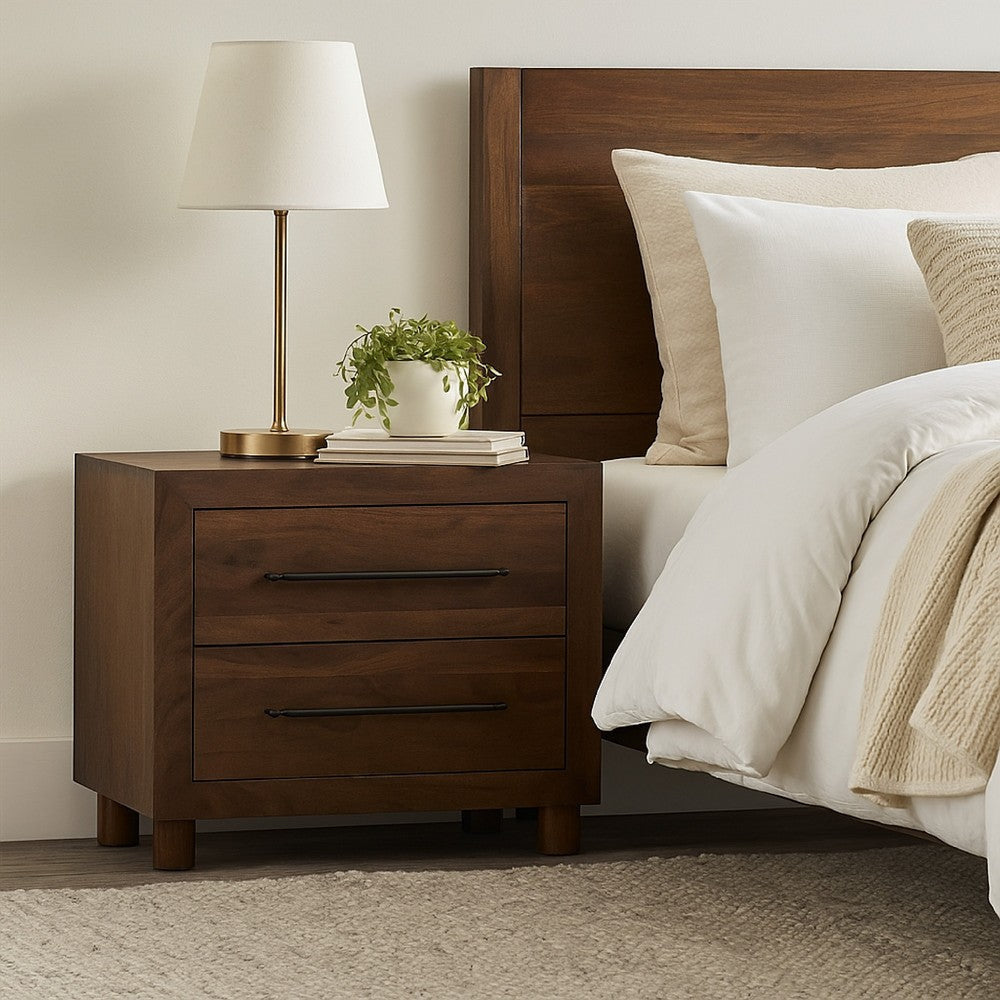 Jenna Nightstand, 30 Inch Modern Cocoa Brown Acacia Wood, 2 Drawers
