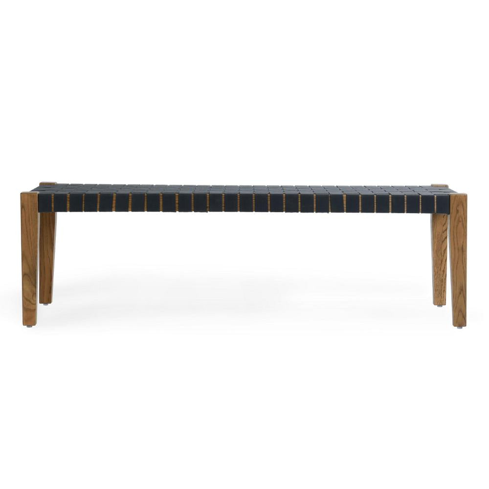 Lina Dining Bench Brown Oak Wood Charcoal Gray Polyester 60 Inch BM331648