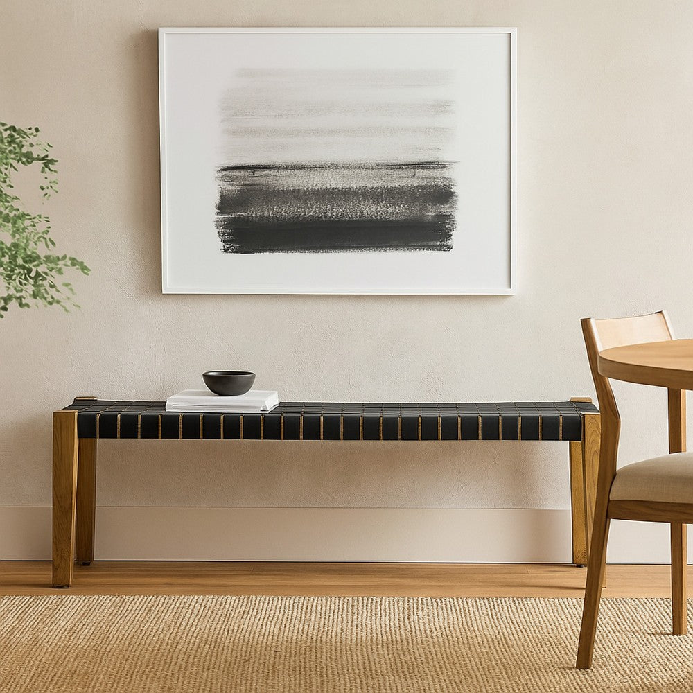 Lina Dining Bench Brown Oak Wood Charcoal Gray Polyester 60 Inch BM331648