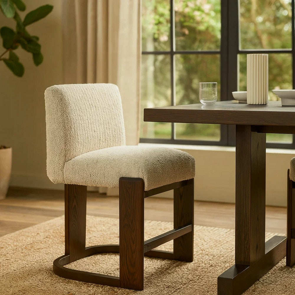 Berri Counter Height Chair, Ivory Boucle, Cantilever Dark Brown Wood