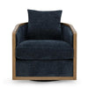 Miana Swivel Chair Blue Polyester Cushion Brown Ash Wood Cane Mesh BM331651