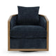 Miana Swivel Chair Blue Polyester Cushion Brown Ash Wood Cane Mesh BM331651