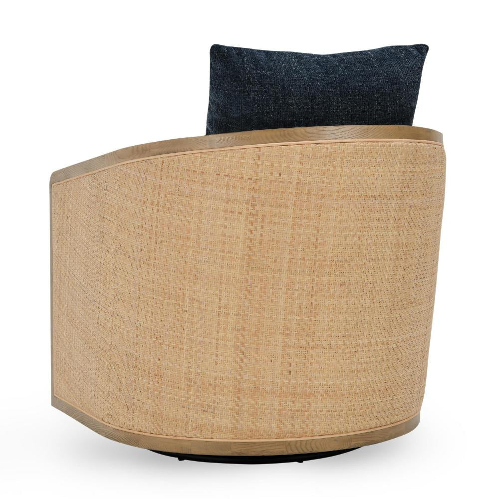 Miana Swivel Chair Blue Polyester Cushion Brown Ash Wood Cane Mesh BM331651