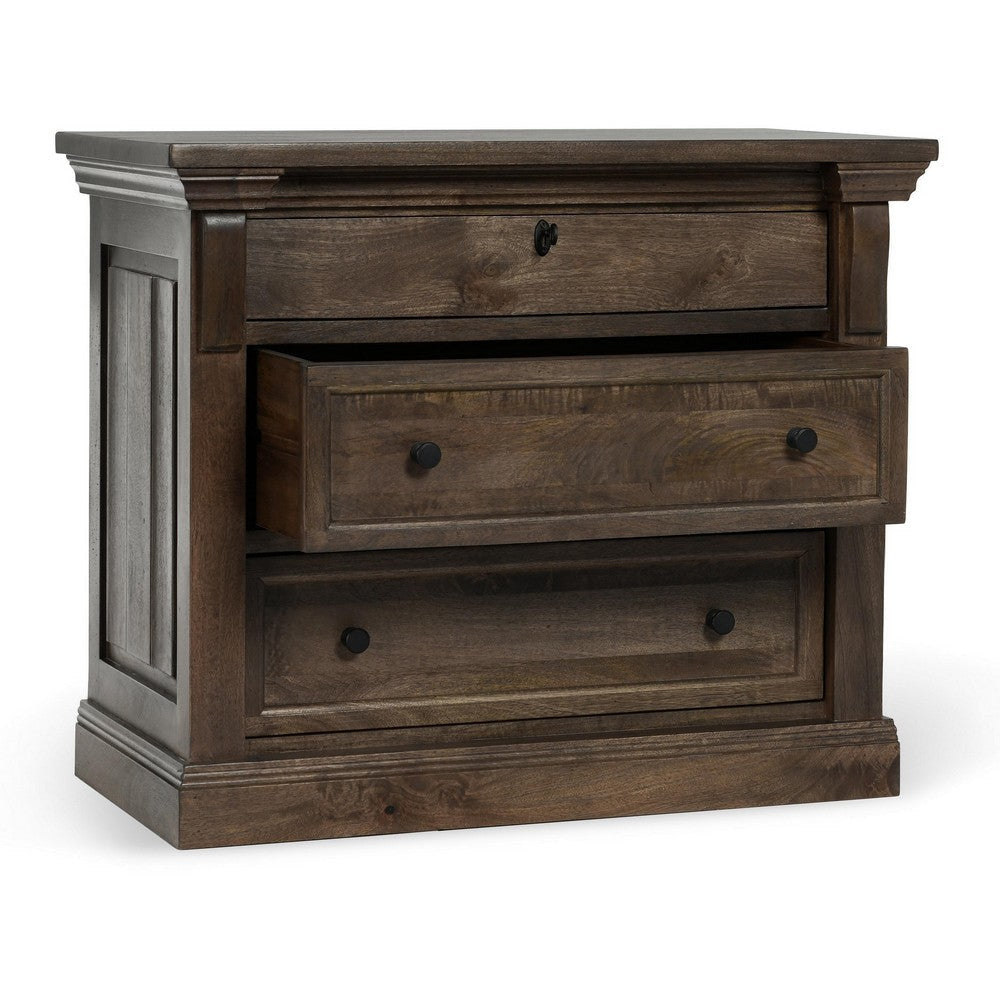 Adele Nightstand 3 Drawers Classic Cocoa Brown Mango Wood 36 Inch BM331652