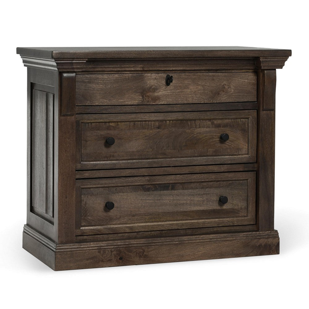 Adele Nightstand 3 Drawers Classic Cocoa Brown Mango Wood 36 Inch BM331652