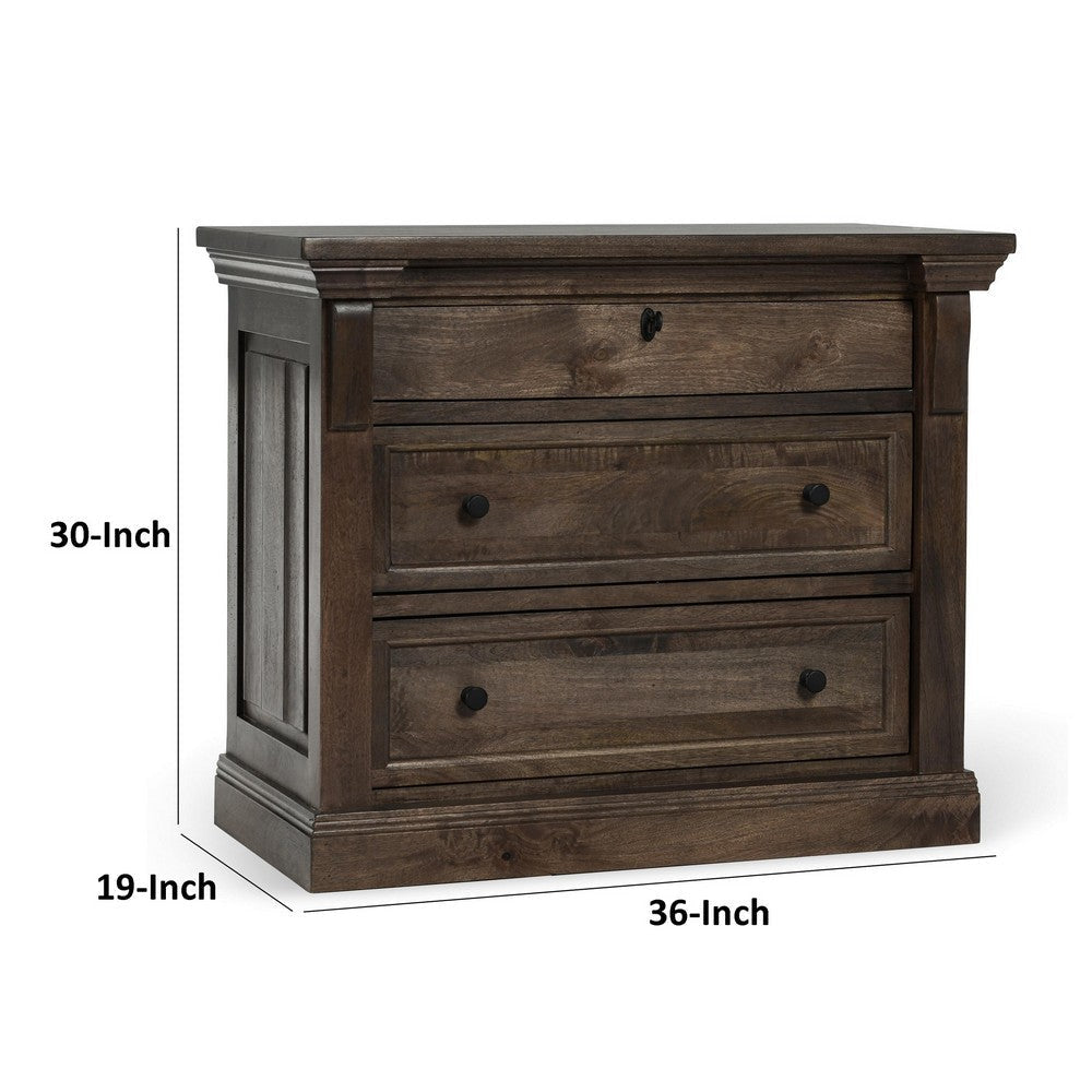 Adele Nightstand 3 Drawers Classic Cocoa Brown Mango Wood 36 Inch BM331652