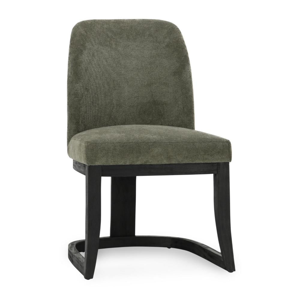 Joce Dining Chair, Herb Green Polyester, Cantilever Black Rubberwood
