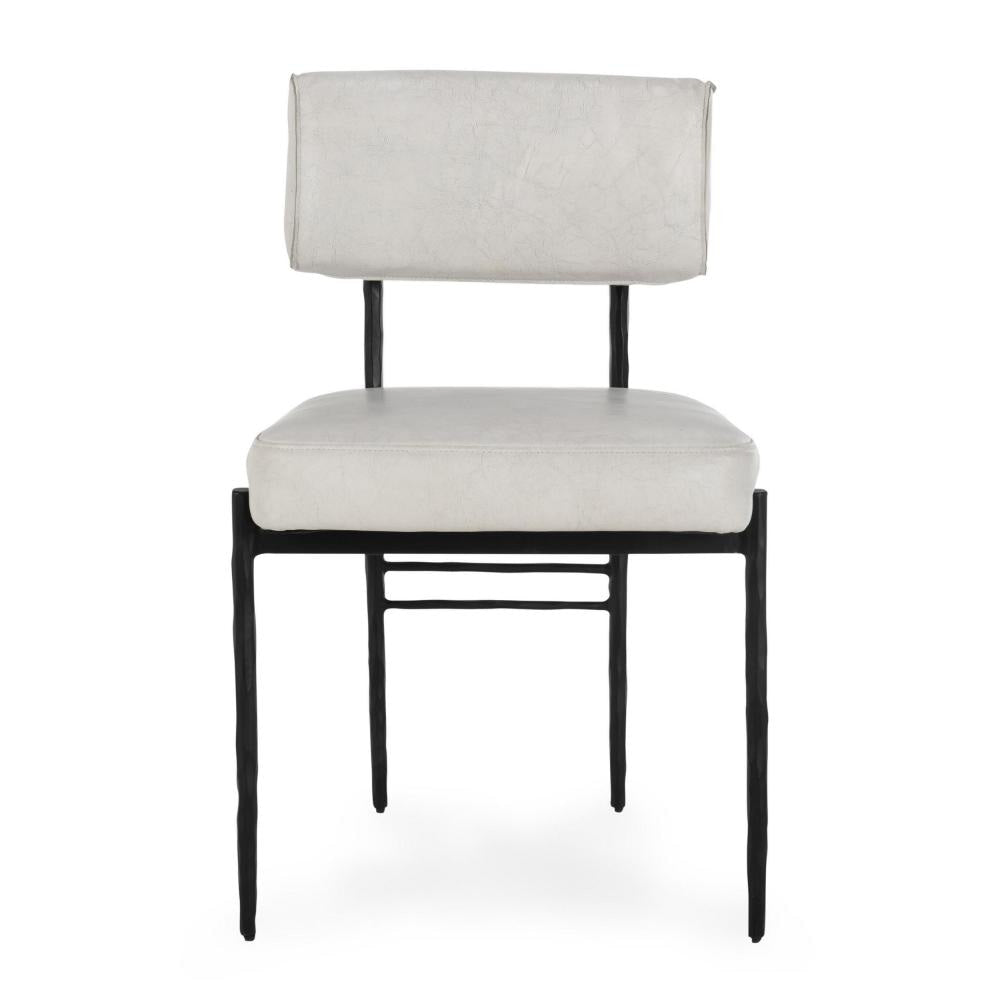 Keto Dining Chair Set of 2 Off White Leather Black Hammered Iron BM331654