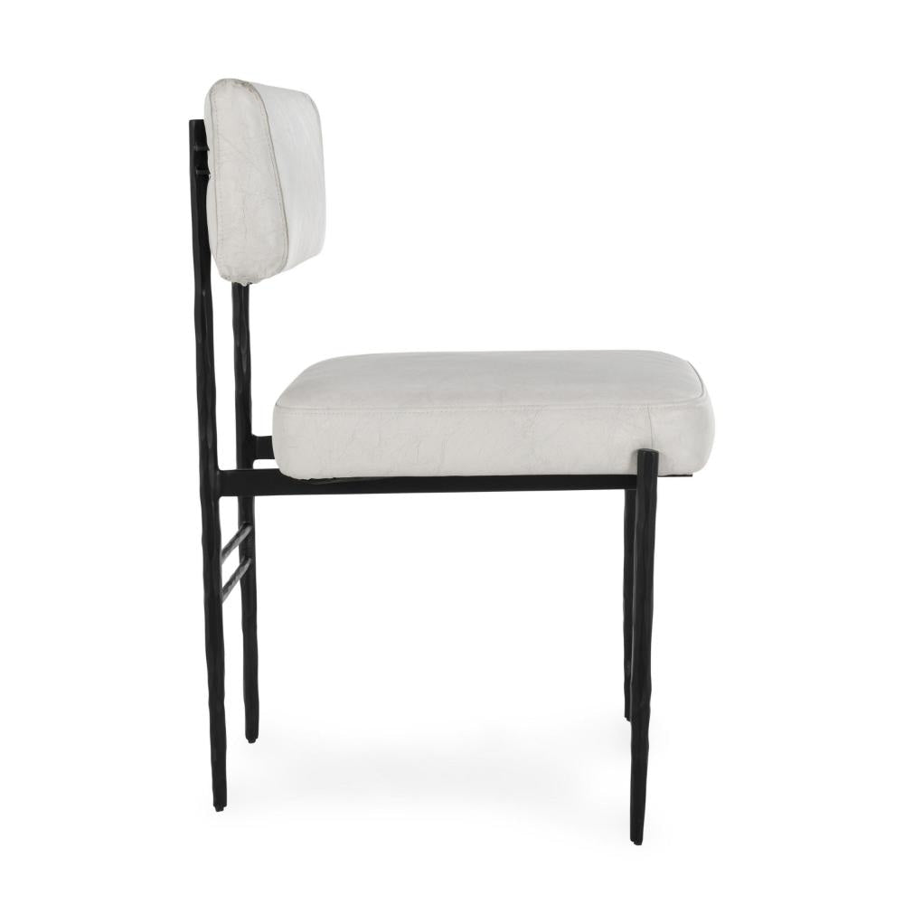Keto Dining Chair Set of 2 Off White Leather Black Hammered Iron BM331654