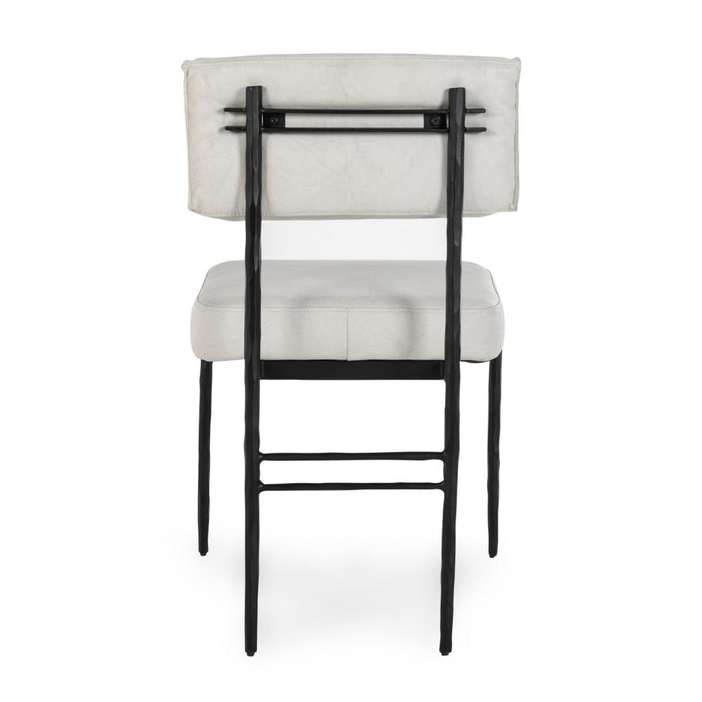 Keto Dining Chair Set of 2 Off White Leather Black Hammered Iron BM331654