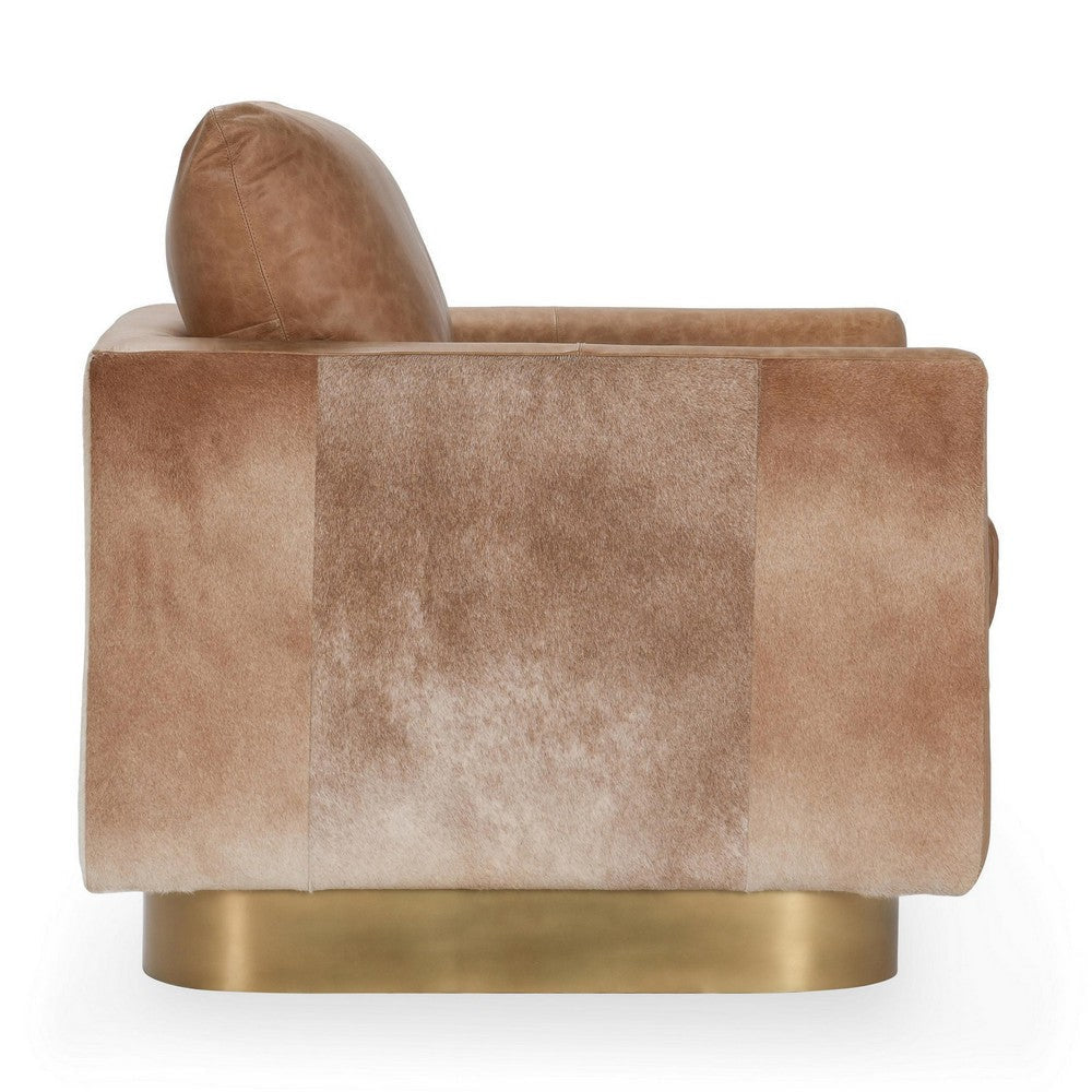Niasa Swivel Accent Chair Chestnut Brown Hide Leather Gold Iron BM331655