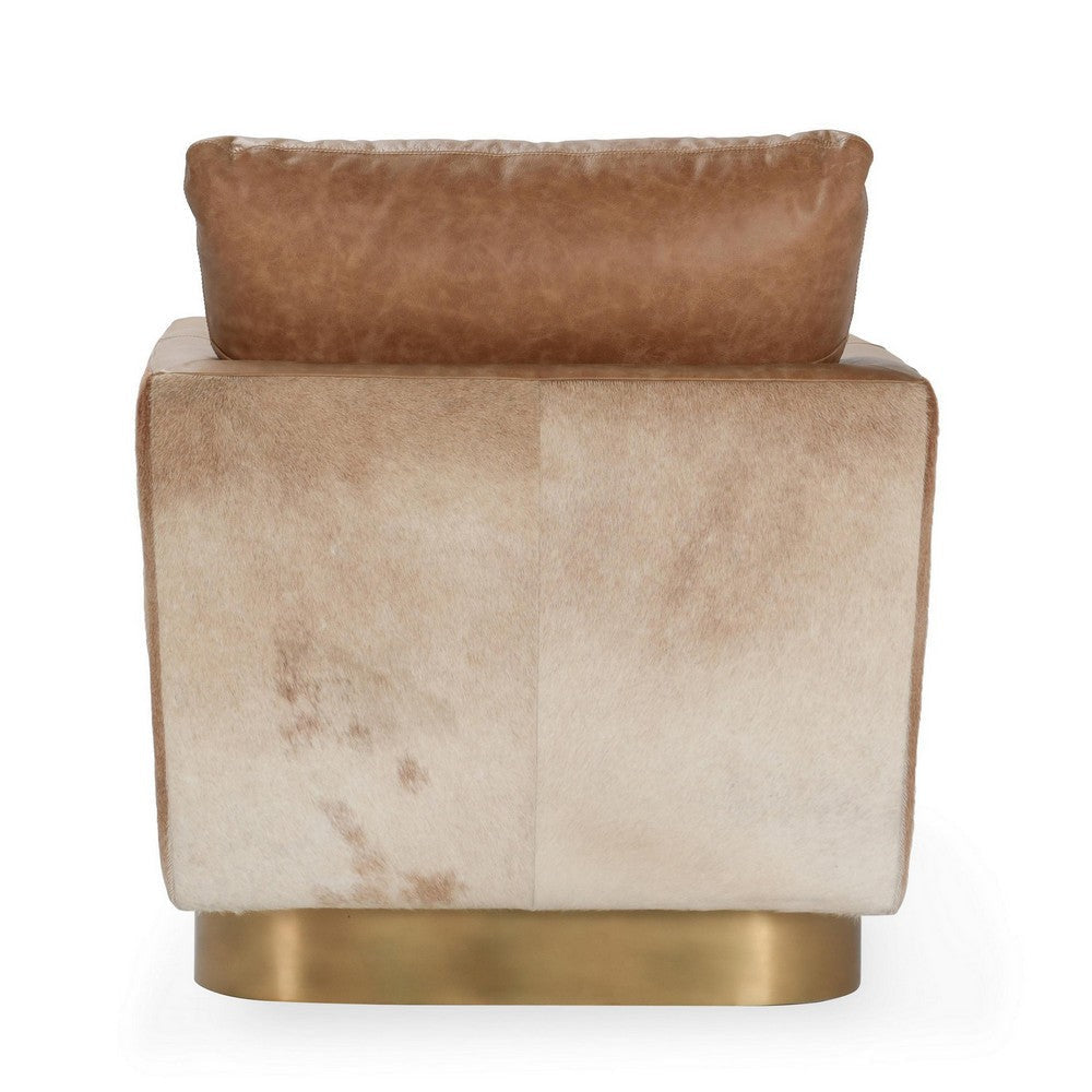 Niasa Swivel Accent Chair Chestnut Brown Hide Leather Gold Iron BM331655