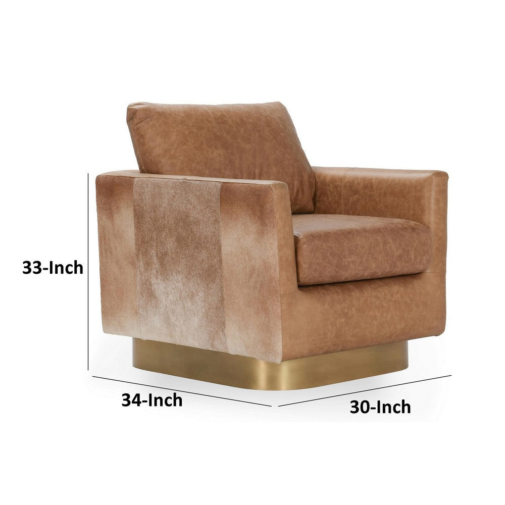 Niasa Swivel Accent Chair Chestnut Brown Hide Leather Gold Iron BM331655