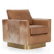 Niasa Swivel Accent Chair Chestnut Brown Hide Leather Gold Iron BM331655