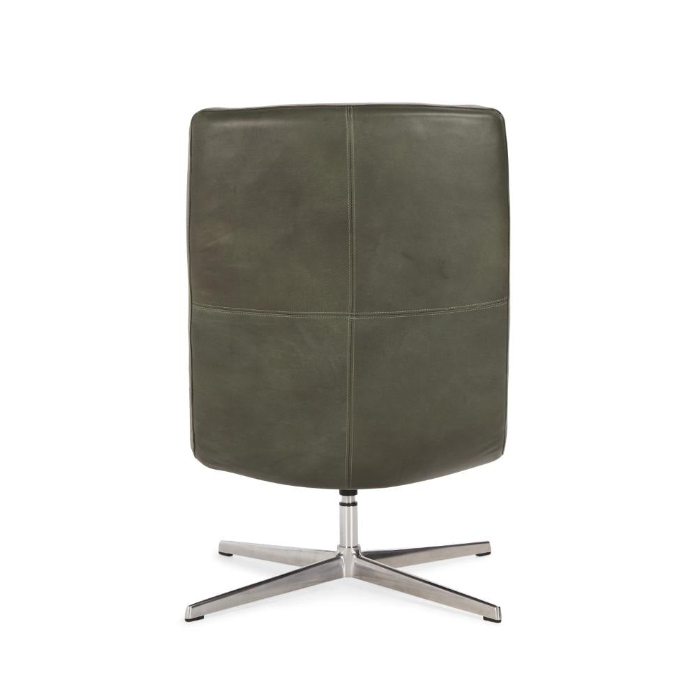 Ivy Swivel Accent Chair Biscuit Tufted Forest Green Leather Chrome BM331658