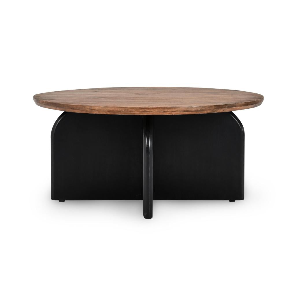 Fenn Round Coffee Table Brown Mango Wood Black Cross Base 40 Inch BM331660