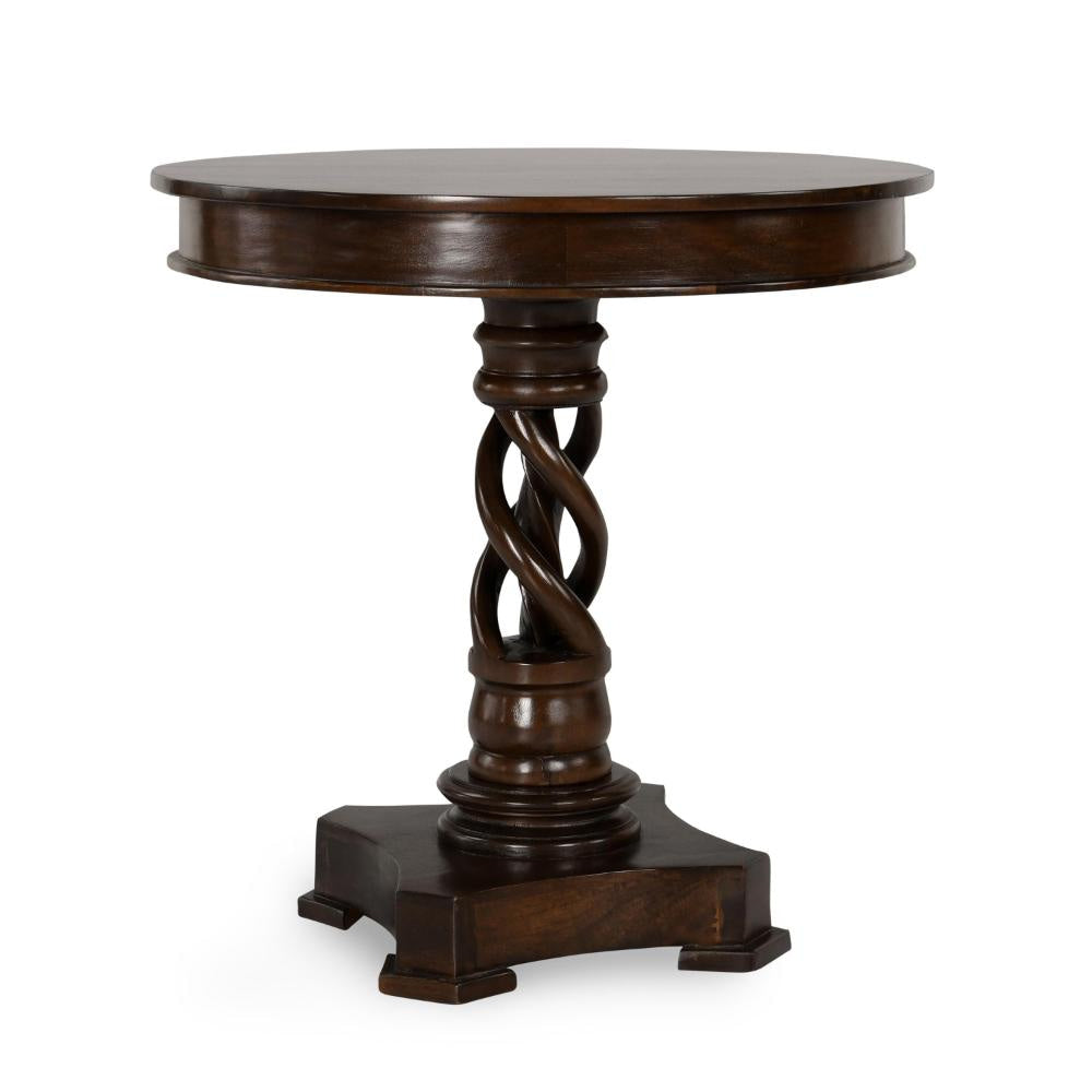 Tiara Accent Table Pedestal Base 30 Inch Round Dark Brown Mango Wood BM331661