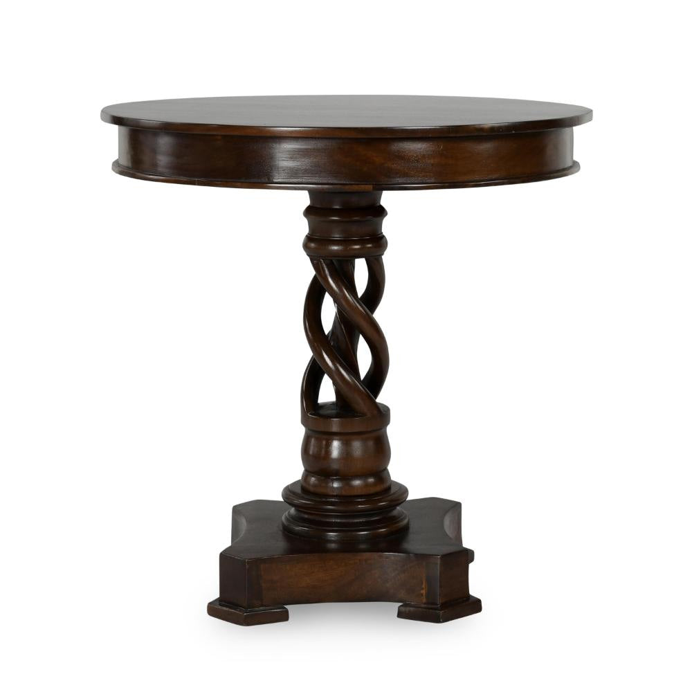 Tiara Accent Table, Pedestal Base, 30 Inch Round Dark Brown Mango Wood