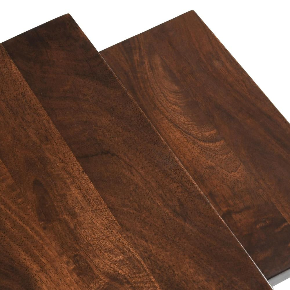 Kinsa Nesting Accent Table Set of 2 Brown Mango Wood Gold Brass Iron BM331662