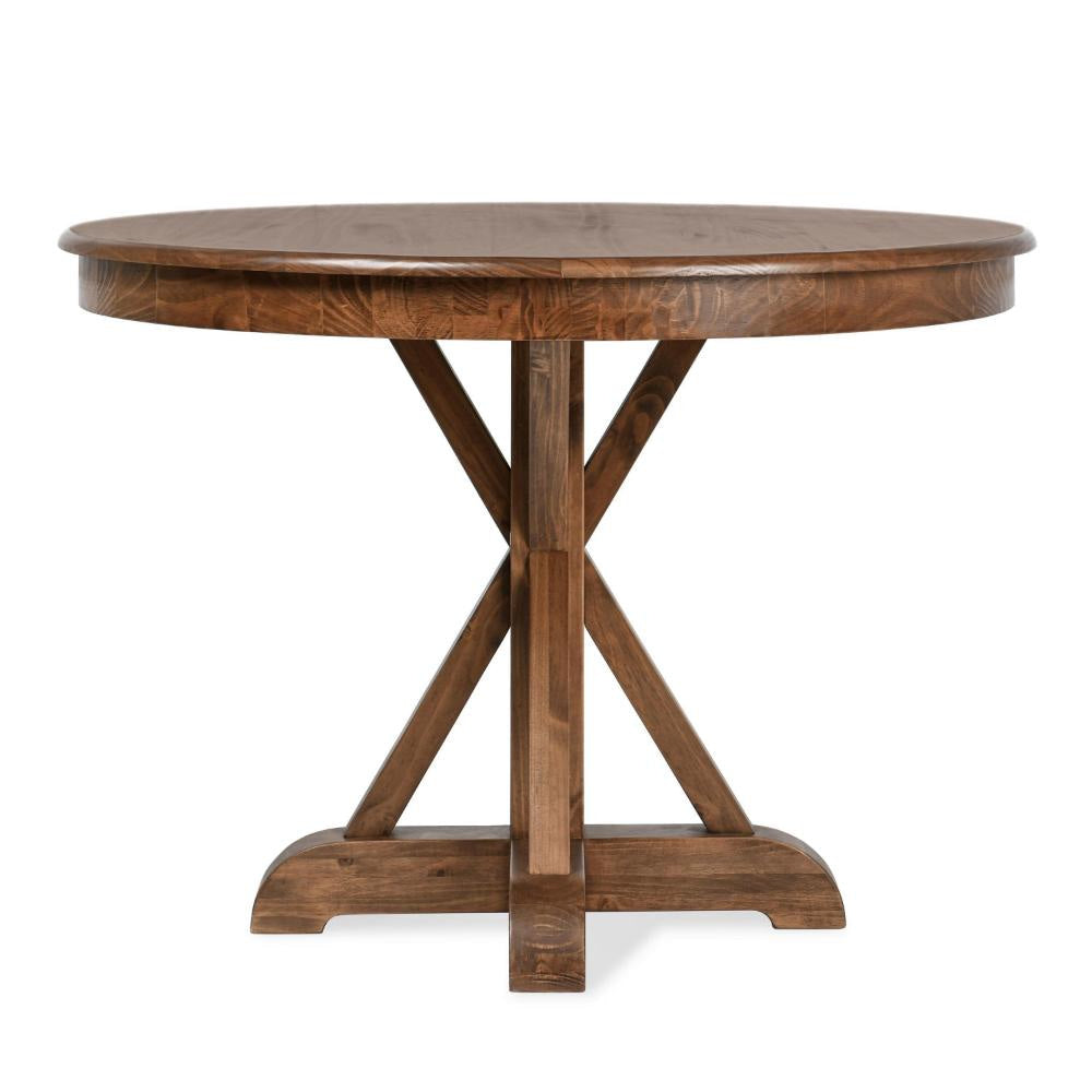 Maxe Dining Table Dark Brown Pine Wood Cross Legs Round 42 Inch Top BM331663