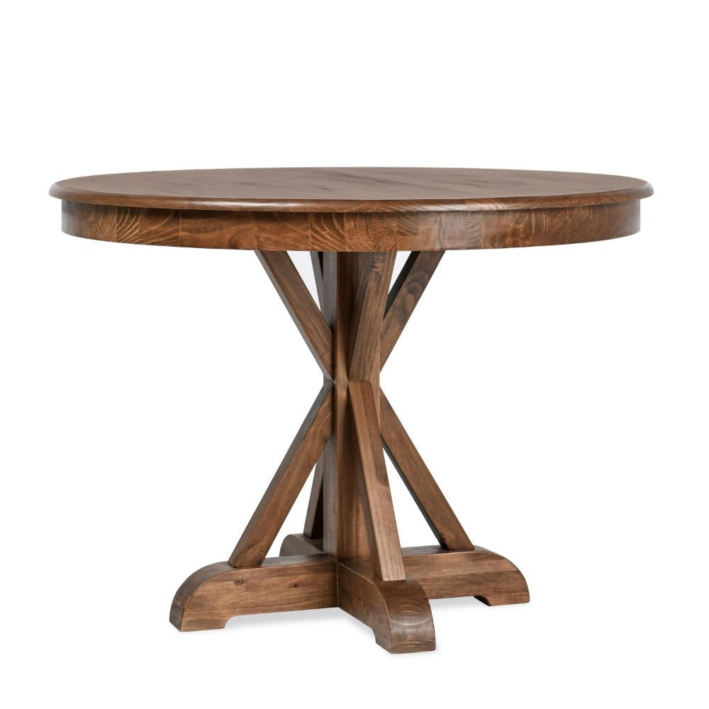 Maxe Dining Table, Dark Brown Pine Wood Cross Legs, Round 42 Inch Top
