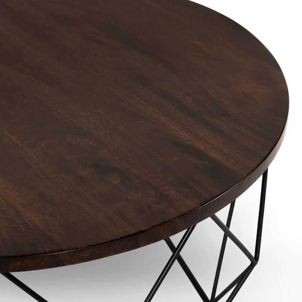 Rorie Coffee Table Round 32 Inch Dark Brown Mango Wood Open Base BM331664