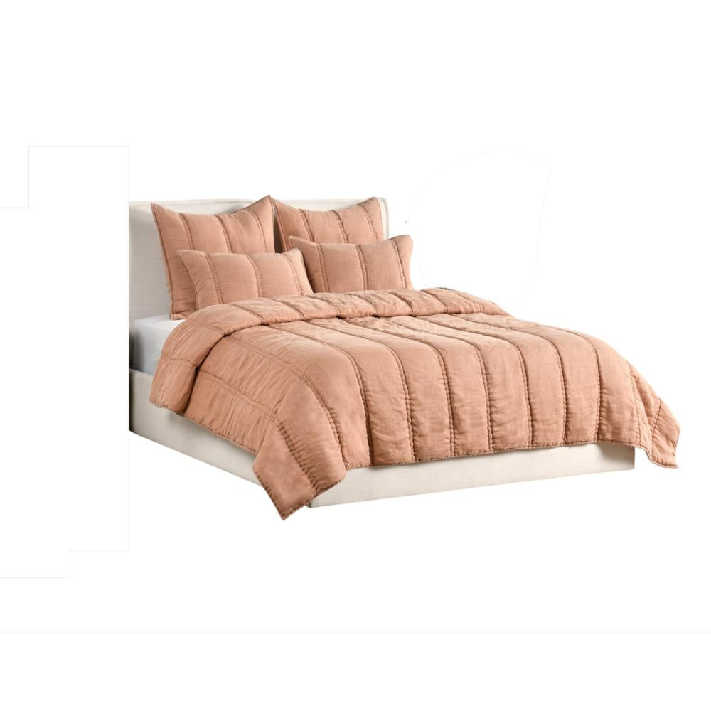 Rawi King Size Quilt, Clay Linen Like Ramie Fabric, Channel Stitching