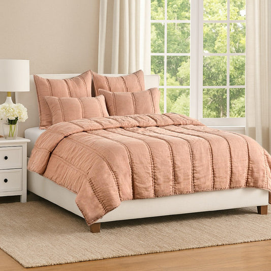 Rawi King Size Quilt, Clay Linen Like Ramie Fabric, Channel Stitching