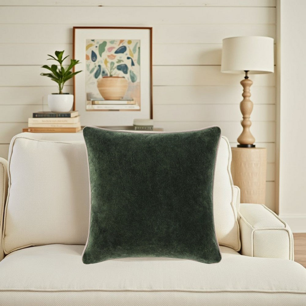 May Accent Throw Pillow, 22in Stonewashed Forest Green Cotton Velvet