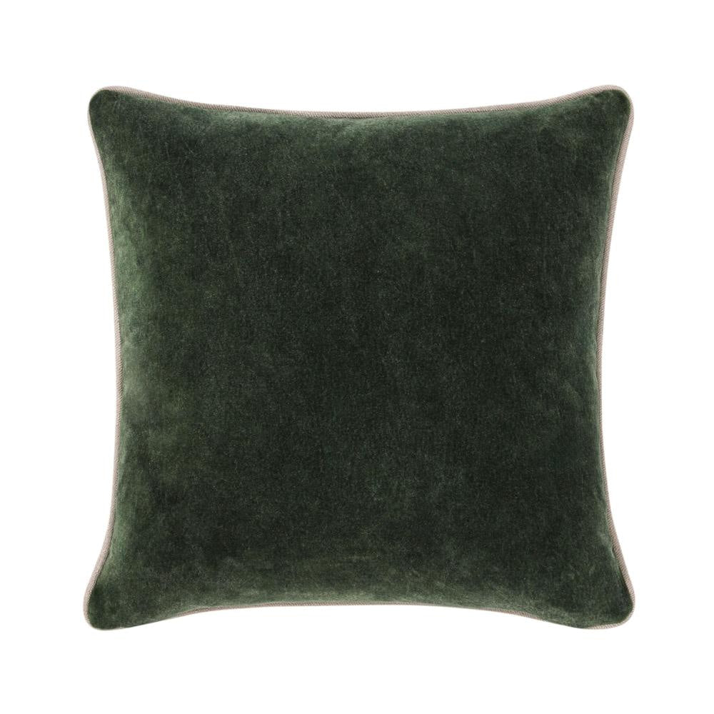 May Accent Throw Pillow, 18in Stonewashed Forest Green Cotton Velvet