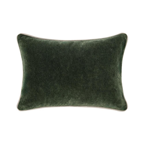 May Lumbar Accent Pillow, 14 x 20 Stonewash Forest Green Cotton Velvet