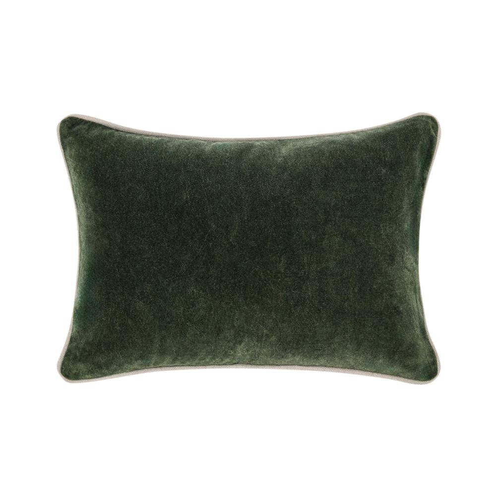 May Lumbar Accent Pillow, 14 x 20 Stonewash Forest Green Cotton Velvet