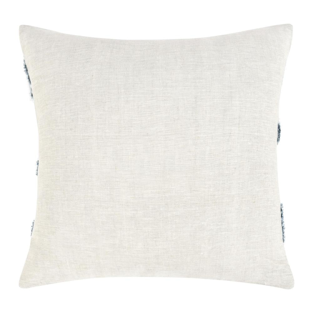 Poll Square Accent Throw Pillow 22 Inch Down Fill Blue Ivory Linen