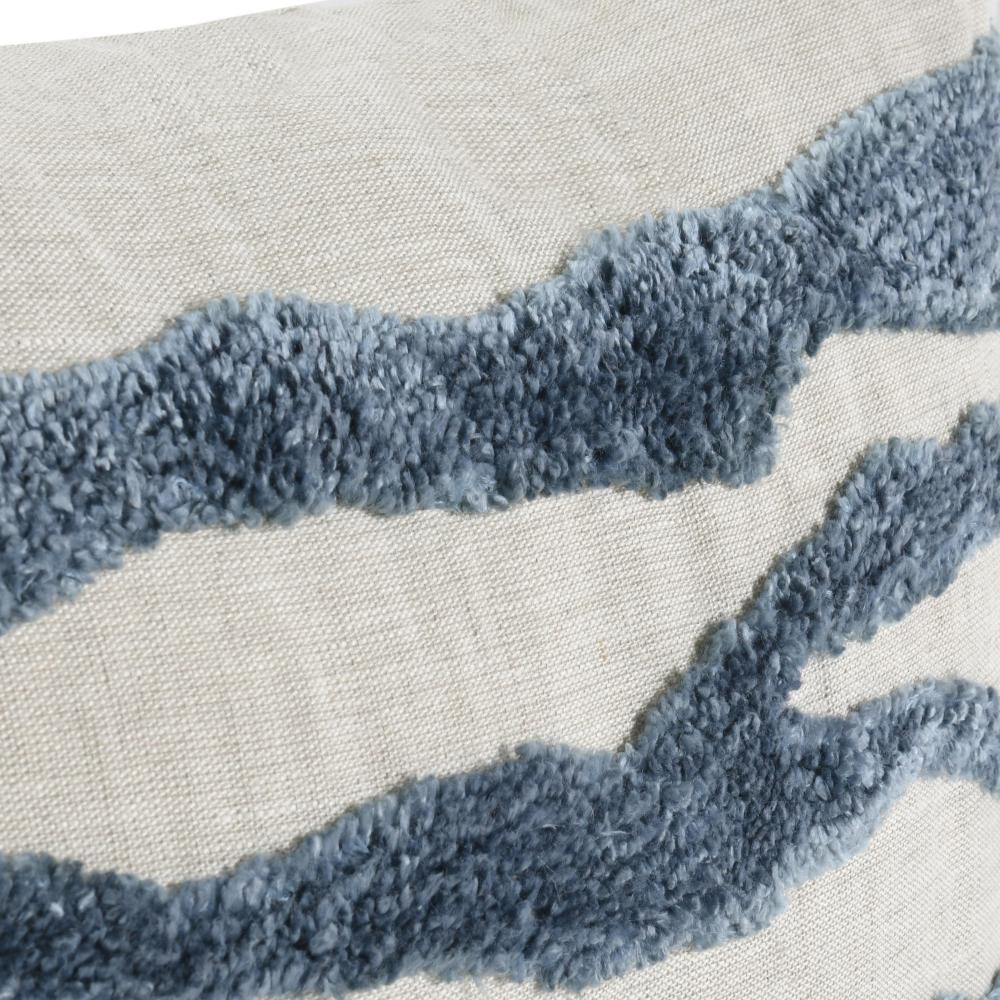 Poll Square Accent Throw Pillow 22 Inch Down Fill Blue Ivory Linen