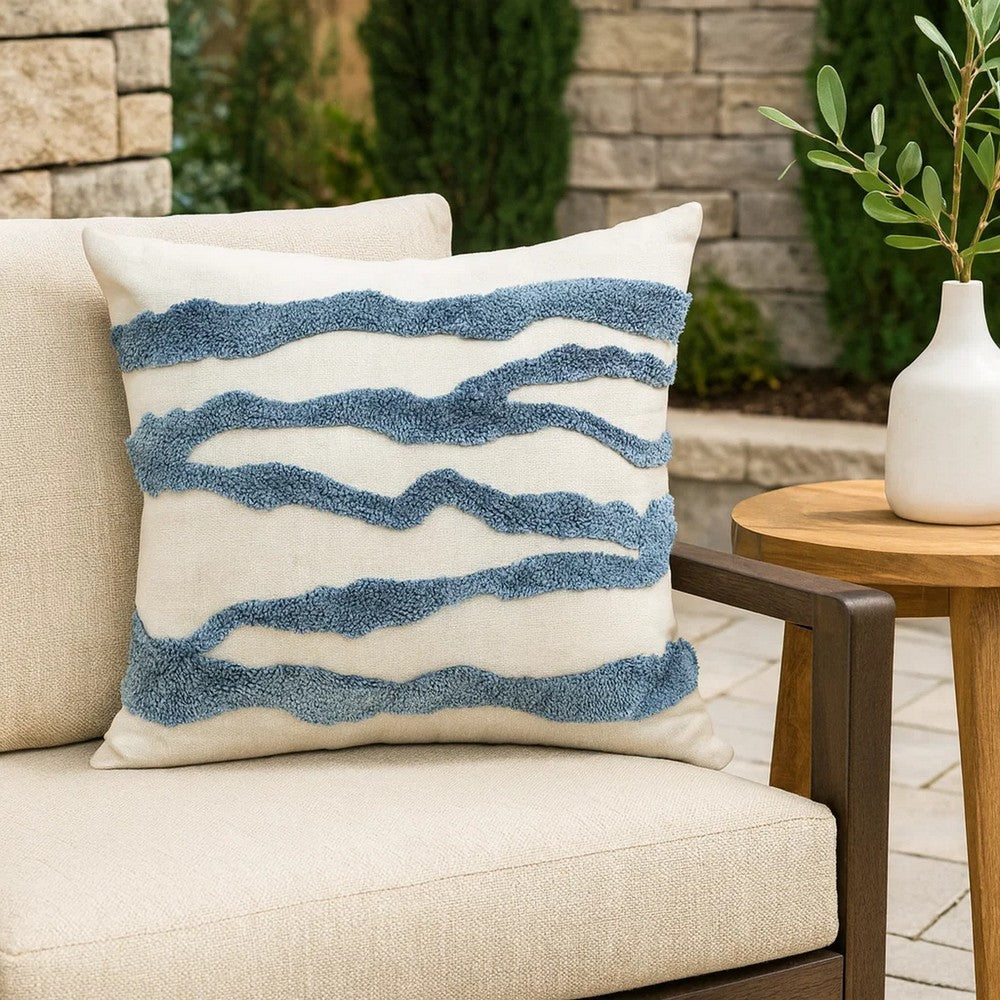 Poll Square Accent Throw Pillow, 22 Inch, Down Fill, Blue, Ivory Linen
